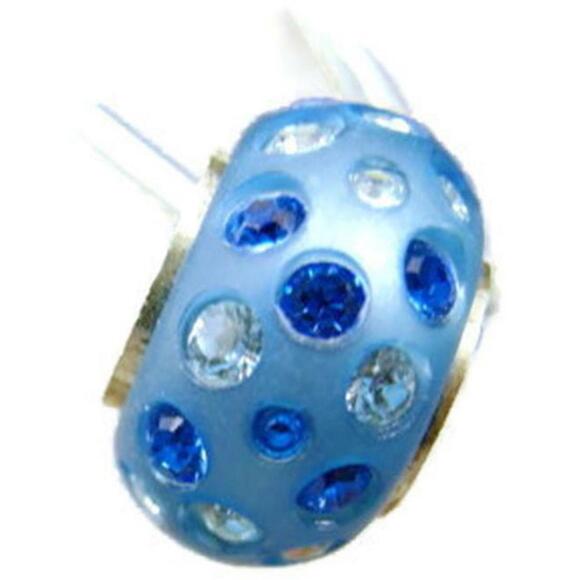 Jewelry - Bead Blue White Spacer Simulated Cubic Zirconia Vintage Sterling Silver 925